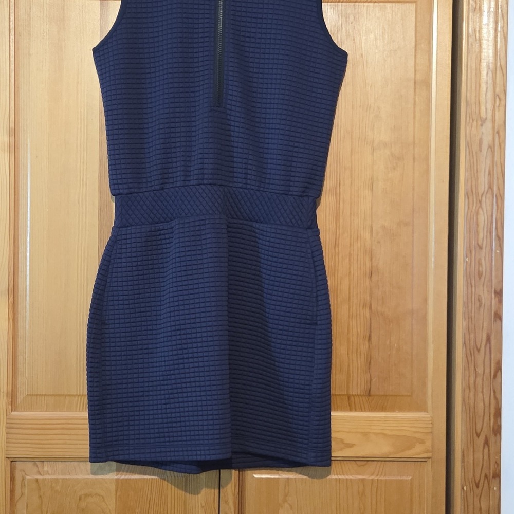 Dudley Stephens Ava Dress Small Navy Blue Waffle Quarter Zip Sleeveless Pockets - Picture 5 of 9